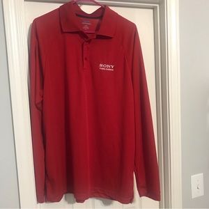 Sony Mens Red Polo Long Sleeve Employee Shirt L Make Believe Extreme Performance
